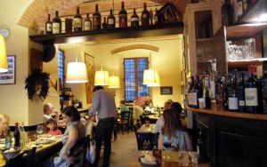 The interior of a typical Florence trattoria