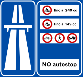 A blue sign for the Superstrada