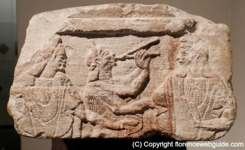 An Etruscan relief showing musicians dated about 5th century BC