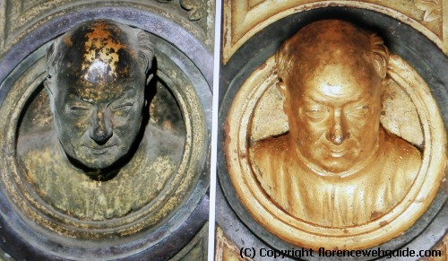Detail of Ghiberti's doors, before and after cleaning - this small bust is a self-portrait of the artist