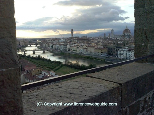 Florence skyline at dusk from San Niccolo tower gate