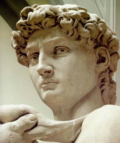 Close up of the original Statue of David at the Accademia Gallery Florence Italy