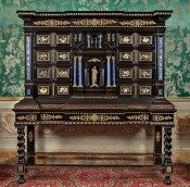 A cabinet with stone-inlaid work at the Opificio delle Pietre Dure