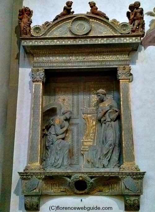 This tabernacle contains a bas-relief of the Annunciation by Donatello
