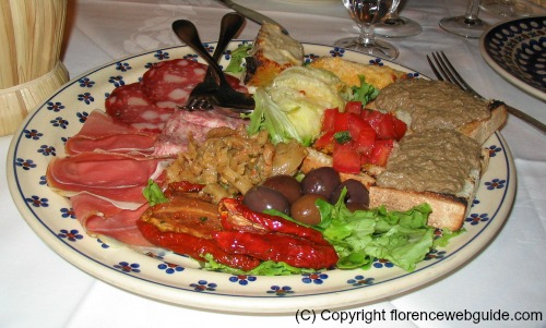 Appetizer platter with lots of goodies at Trattoria del Orto
