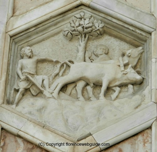 One of man's first 'jobs' was learning how to work the land, shown here on the bas-relief tile