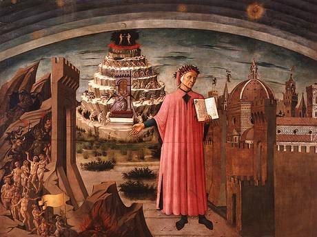 Mural celebrating Dante and his 'Inferno' in the church