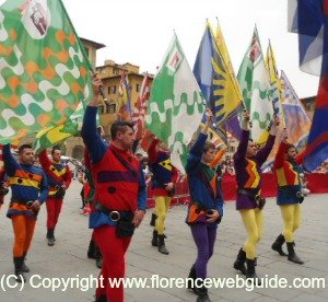 Flag throwers during presentation ceremony Florence Piazza Signoria