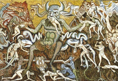 Ghoulish images from the Universal Judgement in baptistery