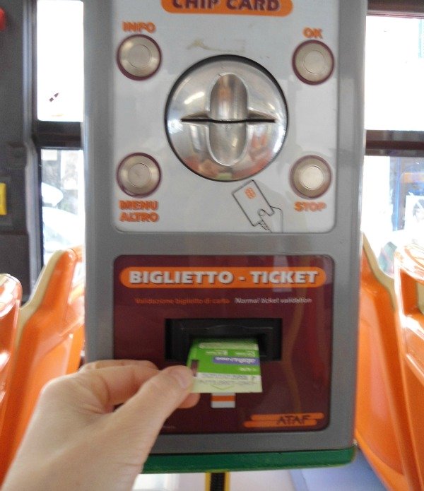 Get on the bus and stamp your ticket in this part of the machine