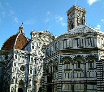 Most visitors on tours want to see Florence's Duomo and surrounding sites such as the bell tower and baptistery in this photo.