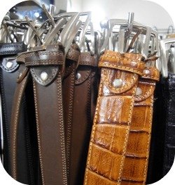 Florence Shopping - Belts and Gloves - close up of leather belts at Gioia Chiara shop