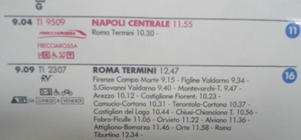 Examples of train information to go to Naples and Rome