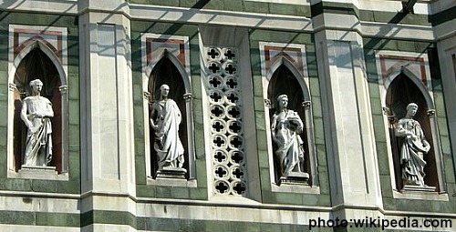 Row of Donatello's statues on the tower