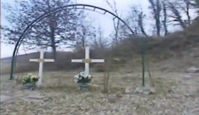 Crosses on the spot where Pia Rontini and Claudio Stefanacci died
