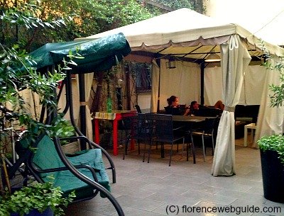 The 'New Hostel' outdoor patio area