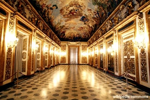 the Galleria room, where Hitler and Mussolini dined in 1938 - with ceiling frescoes painted by Luca Giordano (1680)