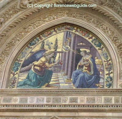 Detail of the Annunciation, a mosaic above the Almond Door
