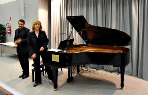 Pianists taking bows after the Sunday morning concert