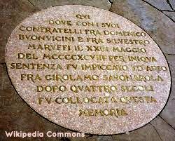 Plaque commemorating Savonarola in Piazza Signoria