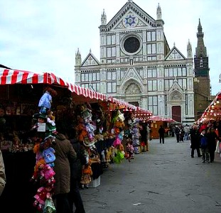 Christmas Market in piazza Santa Croce, Florence Italy
