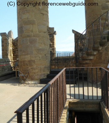 the top landing of the Arnolfo tower with merlons and spiral staircase