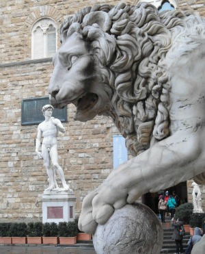 a shot of David in piazza Signoria Florence Italy