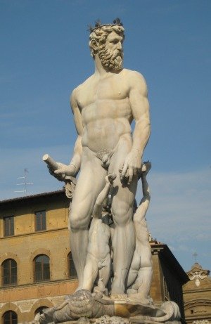 Il Biancone statue against a clear sky in summer in Piazza Signoria 