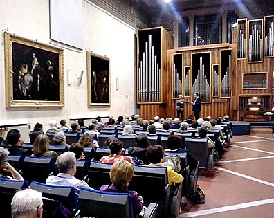 Auditorium where Wednesday concerts are held with organ in background